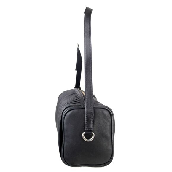 Topshop BLACK GENUINE LEATHER RUFFLE ZIP TOP HOBO SHOULDER BAG HANDBAG PURSE - Picture 3 of 14